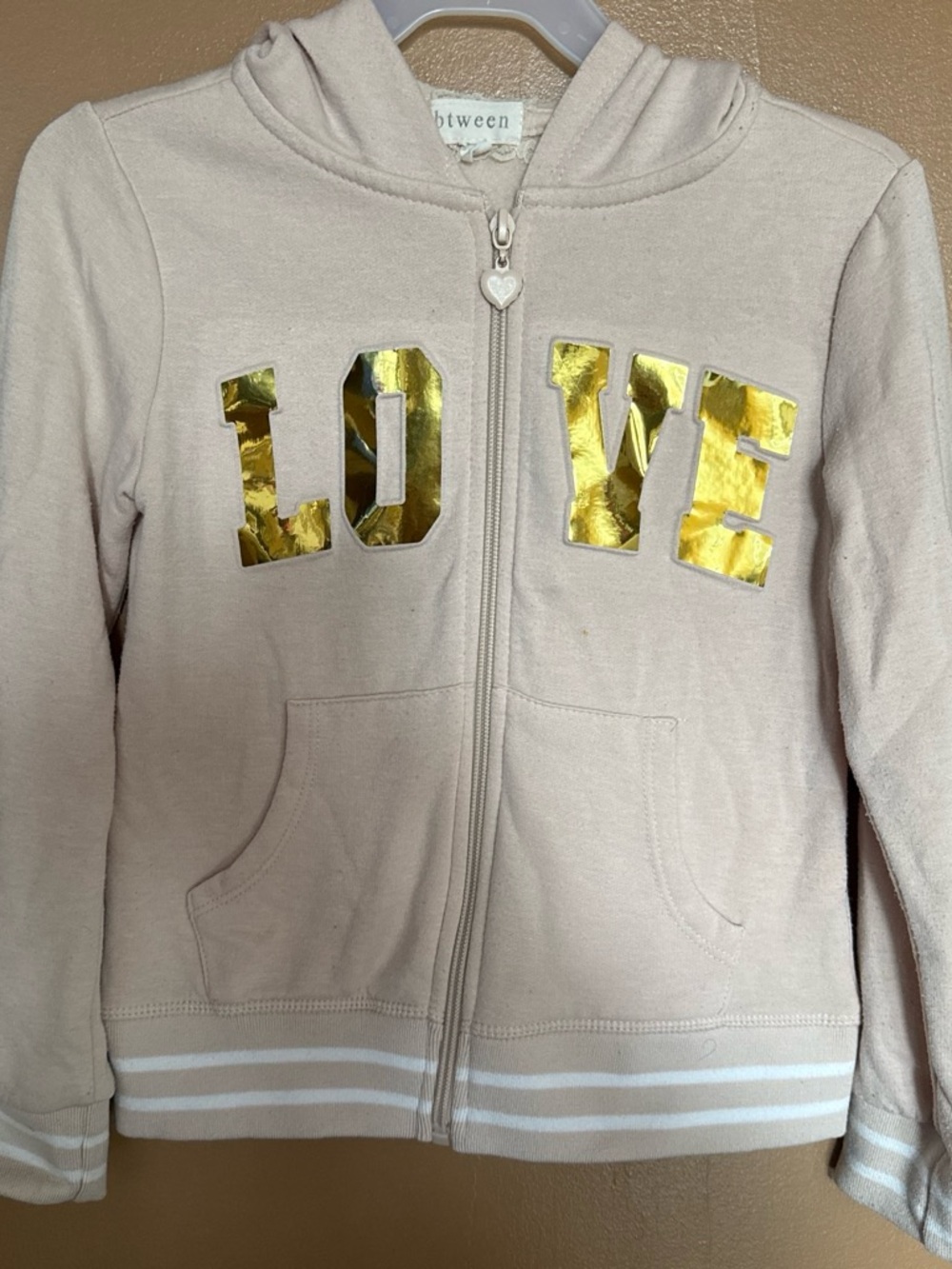 btween Light Pink Hoodie with Gold 'LOVE' Foil